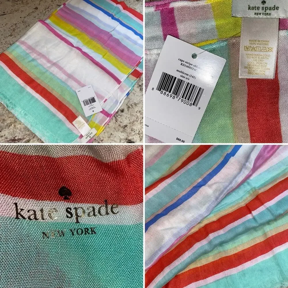 New Kate Spade $86 Cape Stripe Oblong Multi Scarf NWT